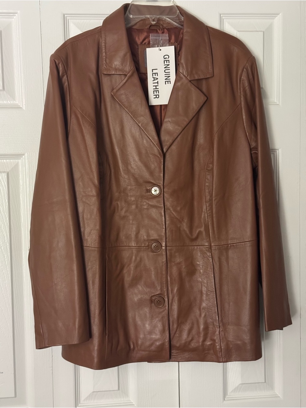 Jessica London Brown Genuine Leather Button-Front Jacket